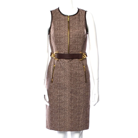 MICHAEL Michael Kors Dresses & Skirts - Michael Kors Herringbone Brown and Gold Lined Sleeveless Size 6